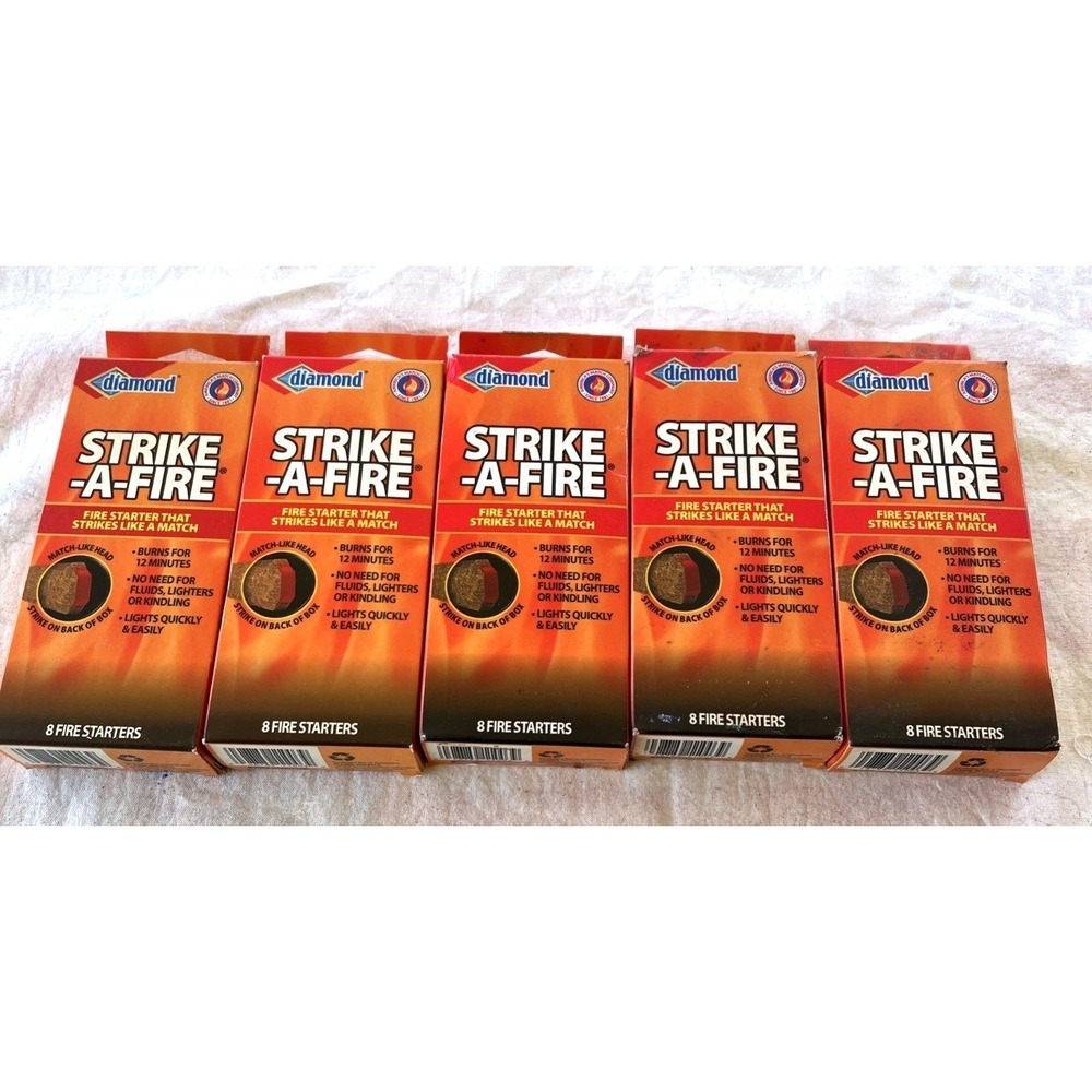 Lot Of 5 Strike-A-Fire Diamond Brand Fire Starter Matches ‎ Boxes (37 Total)